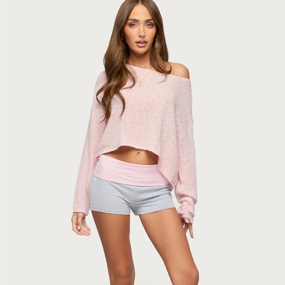 EDIKTED Emmey Contrast Foldover Gray Pink Shorts